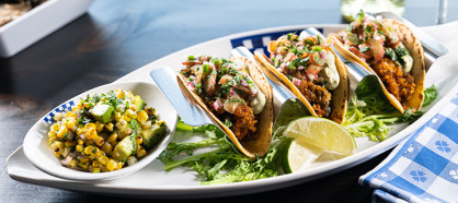 Pan Fried Oyster Tacos with Rhubarb Salsa