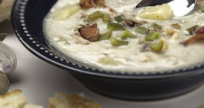 Clam Bacon Chowder with Roasted Peppers