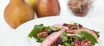 Pear & Gorgonzola Spinach Salad with Roasted Beets